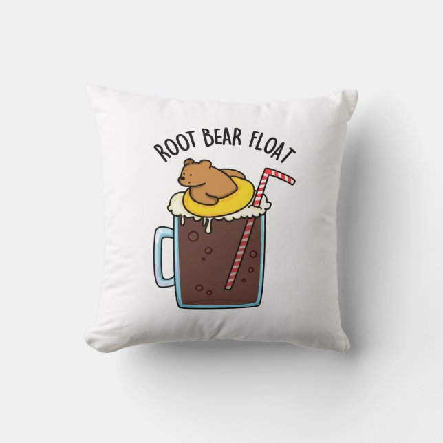 Root Bear Float Funny Root Beer Pun Throw Pillow (Front)