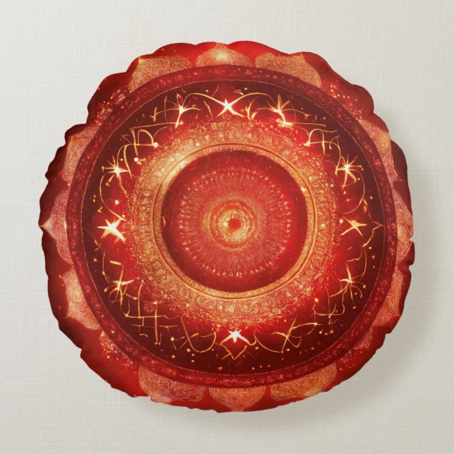 Root Chakra Red Mandala Meditation Round Pillow (Front)