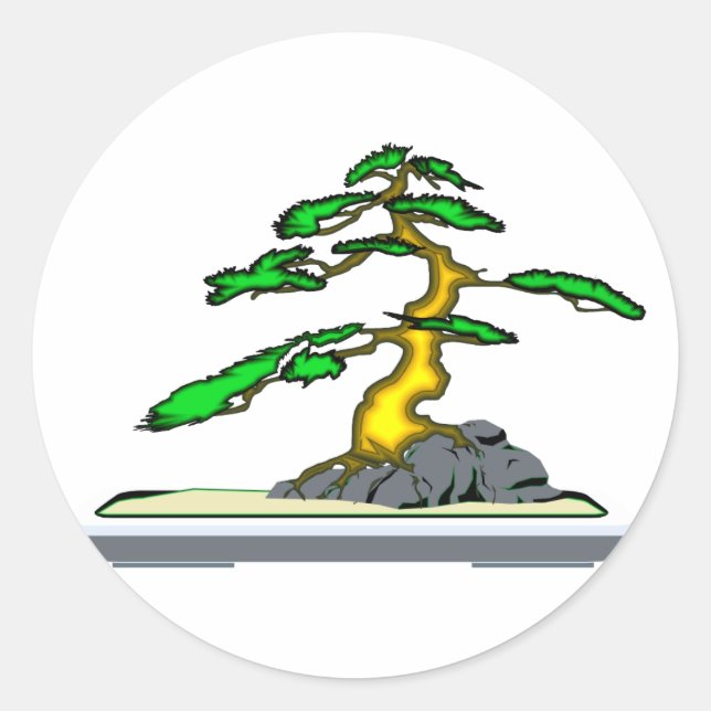 Root Over Rock Bonsai Old in Grey Tray Classic Round Sticker (Front)