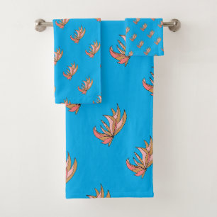 Root Plant On Azure Blue Bath Towel Set
