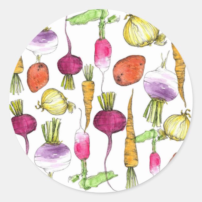 Root Vegetable Watercolor Illustration Art Classic Round Sticker (Front)