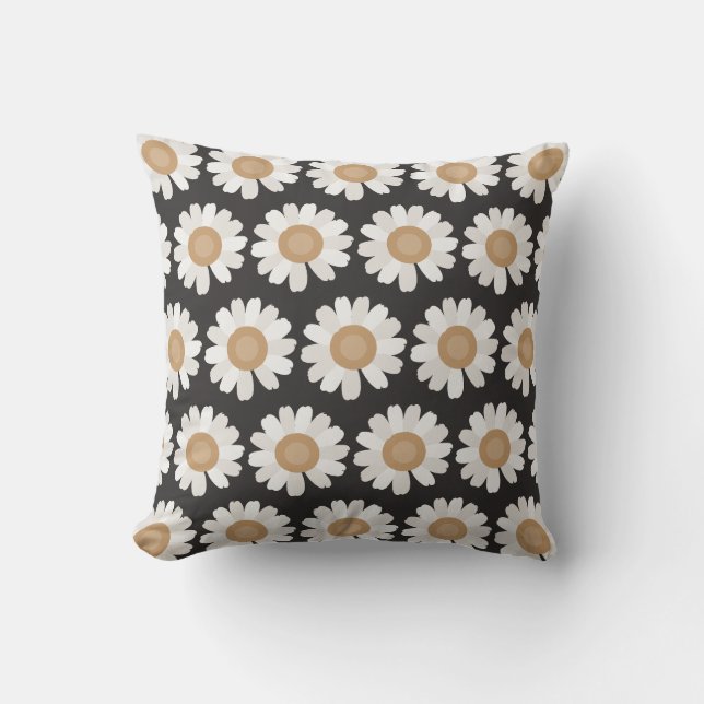 Rooted & Blooming – Charcoal & Clay Chamomile Throw Pillow (Front)