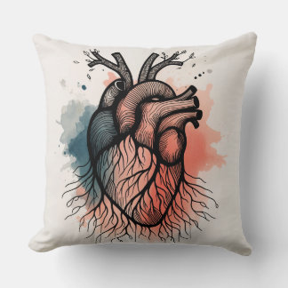Rooted Heart – Minimal Soulful Sketch Throw Pillow