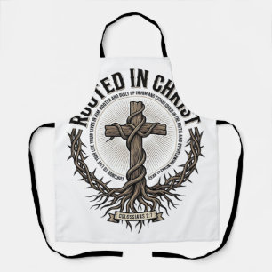 Rooted in Christ Cross Vintage Engraving Christian Apron
