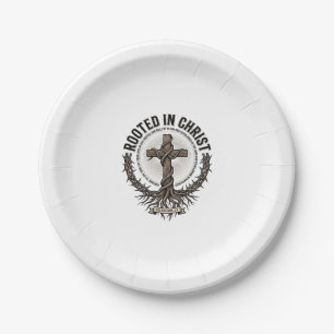 Rooted in Christ Cross Vintage Engraving Christian Paper Plate