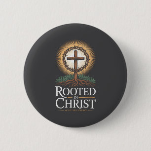 Rooted In Christ Tee Jesus Vintage Cross Christian 2 Inch Round Button