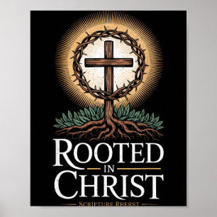 Rooted In Christ Tee Jesus Vintage Cross Christian Poster