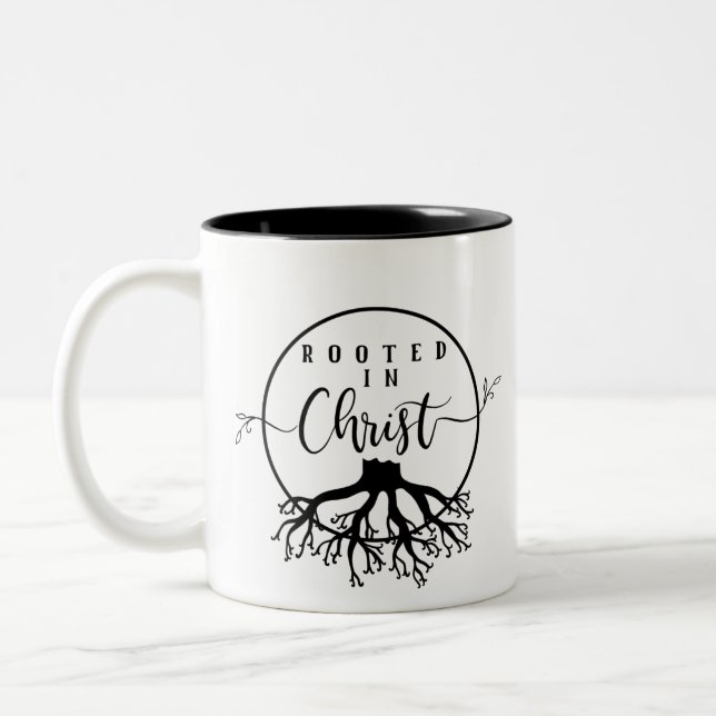 Rooted in Christ Two-Tone Coffee Mug (Left)