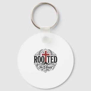 Rooted in Christ Vintage Christian Cross Design_1 Keychain
