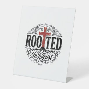 Rooted in Christ Vintage Christian Cross Design_1 Pedestal Sign