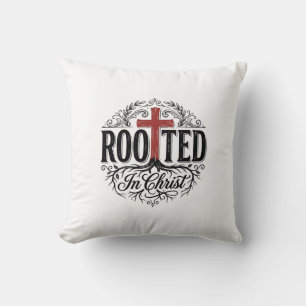 Rooted in Christ Vintage Christian Cross Design_1 Throw Pillow