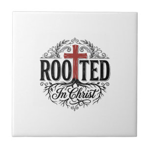 Rooted in Christ Vintage Christian Cross Design_1 Tile