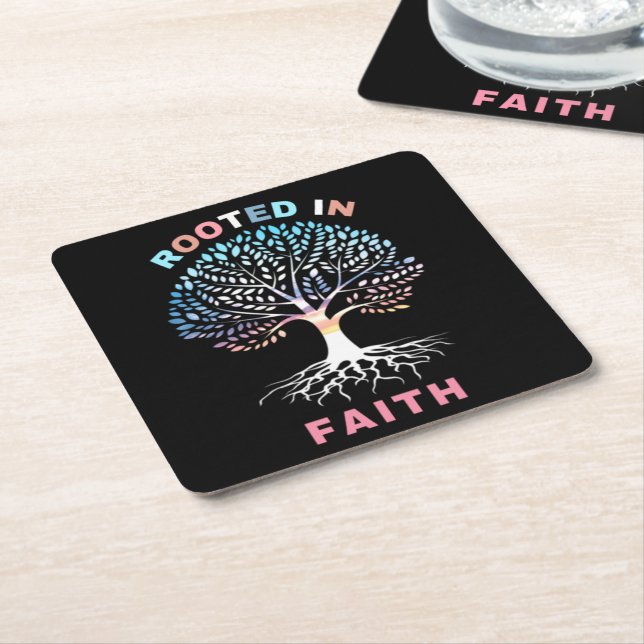 Rooted in Faith Tree Paper Coaster (Angled)