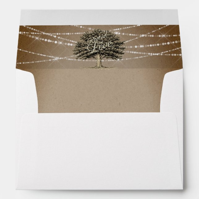 Rooted in Love Rustic Tree & Light Wedding  Envelope (Back (Bottom))