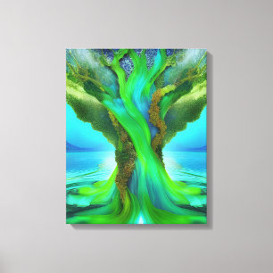 Rooted in Love Tree Christian Art Neon Green Gold Canvas Print
