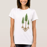 Rooted in Strength – Three Evergreen Trees T-Shirt<br><div class="desc">This calming and symbolic illustration features three tall evergreen trees of varying heights, each with exposed, intricate root systems, set against a warm gradient background. The image evokes themes of growth, legacy, and interconnectedness—perfect for nature-themed decor, educational materials, or environmental awareness campaigns. The central, largest tree draws the eye with...</div>