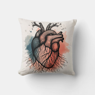 Rooted Love Minimalist Heart & Tree Roots Art Throw Pillow
