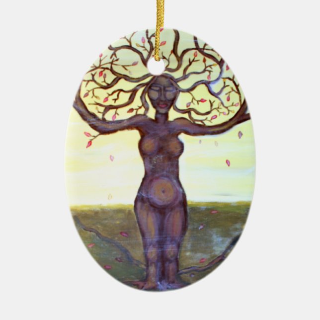 "Rooted" Tree Goddess Art Ceramic Ornament (Front)