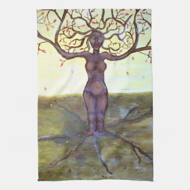 "Rooted" Tree Goddess Fantasy Art Kitchen Towel (Vertical)