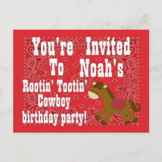 Rootin' Tootin' Cowboy Birthday Party Invitation Postcard