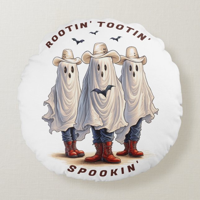 Rootin’ Tootin’ Cowboy Ghosts Western Halloween Round Pillow (Front)