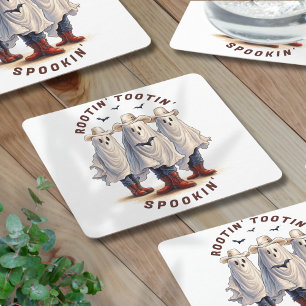 Rootin Tootin Spookin Western Ghosts Custom Text Square Paper Coaster
