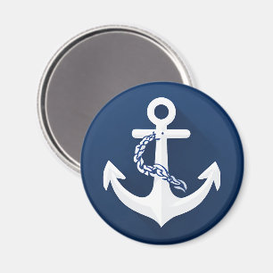 Rope & Anchor Nautical Symbol White Navy Blue Magnet