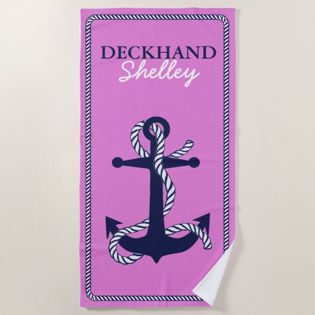 Rope and Anchor Navy Deckhand ID402 Beach Towel (Front)