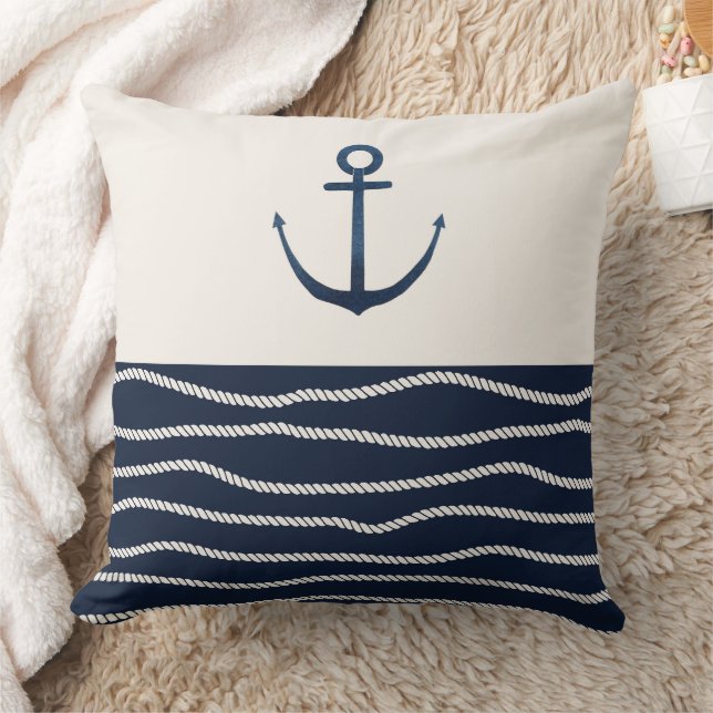 Rope and Anchor Pattern Throw Pillow (Blanket)
