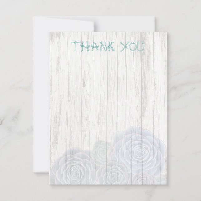 Rope Font Succulent Blank Thank You Note Card (Front)