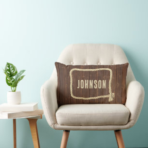Rope Frame On Teak Wood With Name Lumbar Pillow