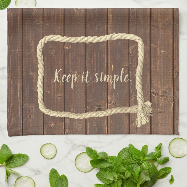 Rope Frame On Teak Wood With Quote Kitchen Towel (Folded)