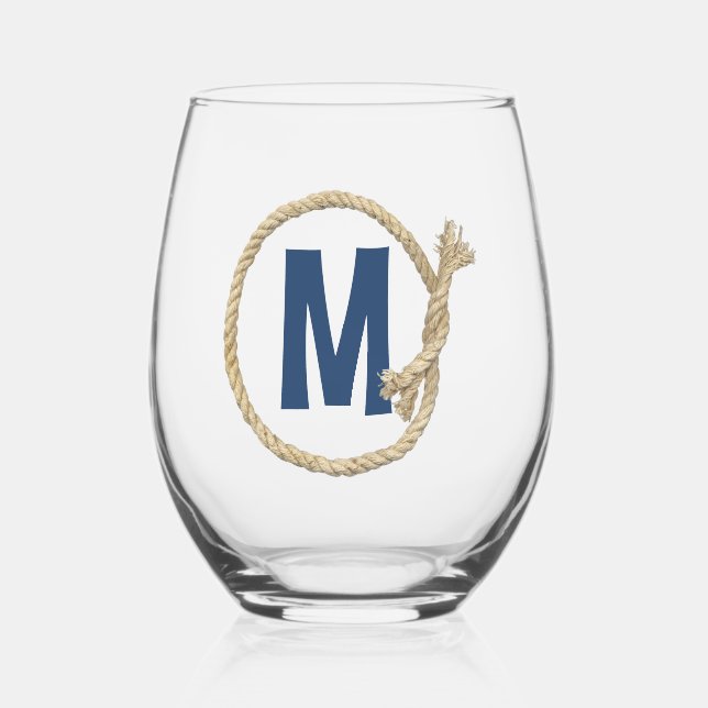 Rope Frame With Monogram Stemless Wine Glass (Left)