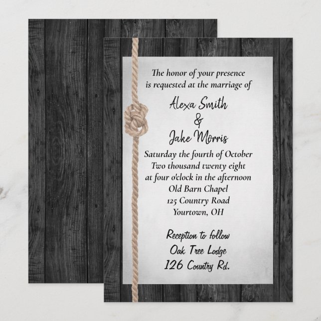 Rope Knot On Barn Wood Wedding Invitation (Front/Back)