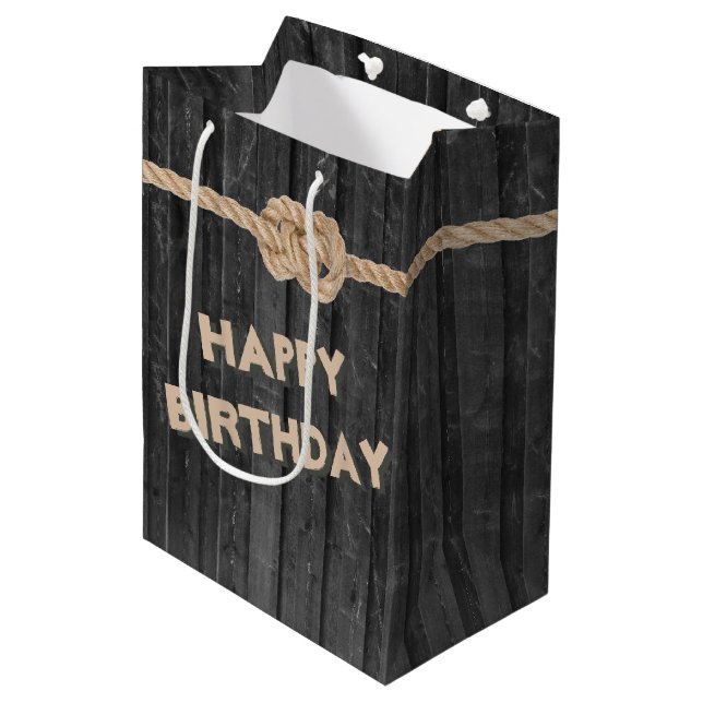 Rope Knot On black Wood Medium Gift Bag (Front Angled)