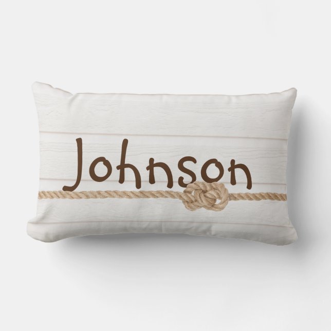 Rope Knot On Whitewashed Wood Lumbar Pillow (Front)