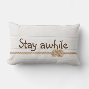 Rope Knot On Whitewashed Wood  Lumbar Pillow