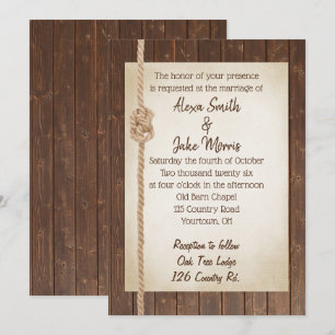 Rope Knot On Wood Wedding Invite