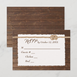 Rope Knot On Wood Wedding RSVP