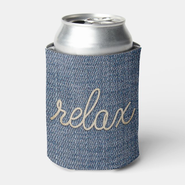 Rope Relax Text on Denim Can Cooler (Can Front)