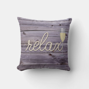 rope "relax" text on purple wood throw pillow