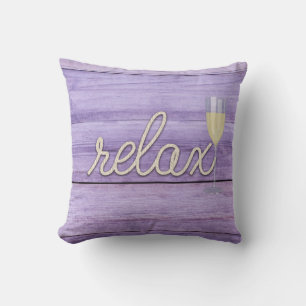 rope "relax" text on purple wood throw pillow