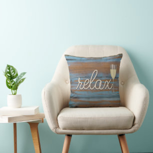 rope "relax" text on rustic wood throw pillow