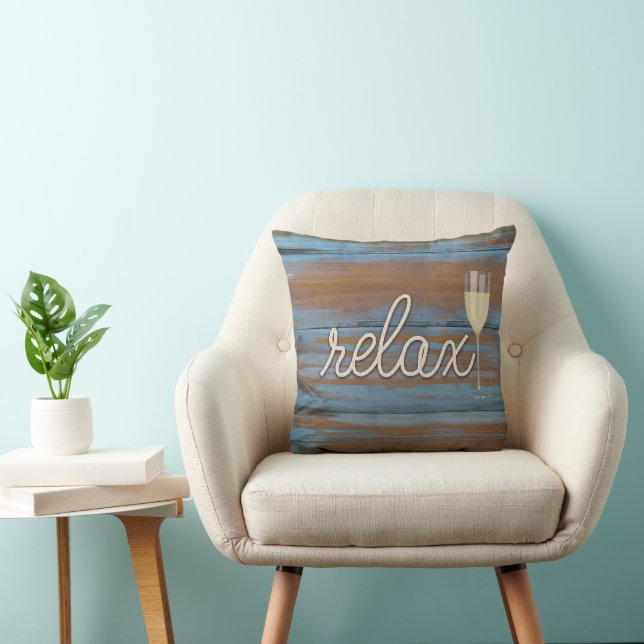 rope "relax" text on rustic wood throw pillow (Chair)