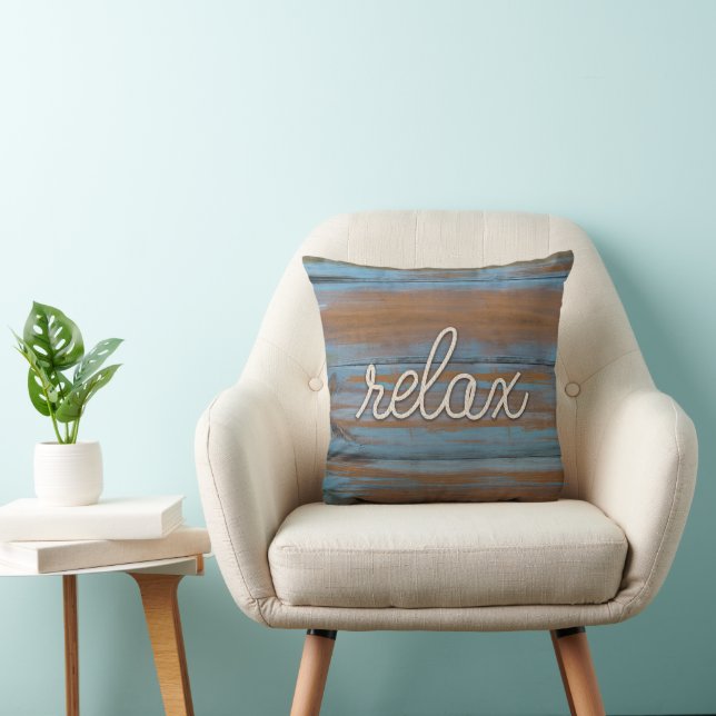 rope "relax" text on wood throw pillow (Chair)