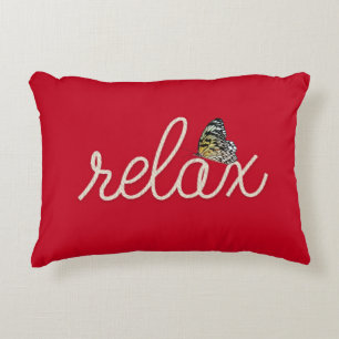 Rope Relax Text with Butterfly on Red Accent Pillow