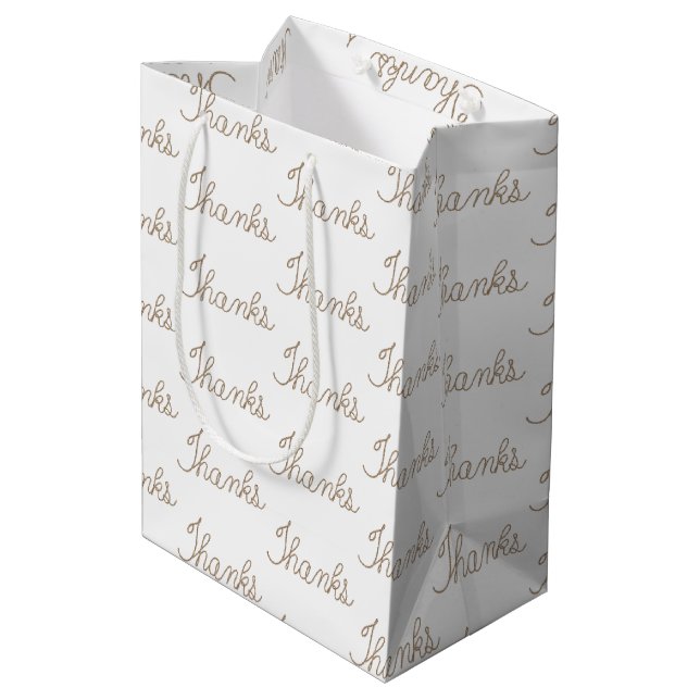 Rope Thanks Text on White Medium Gift Bag (Back Angled)