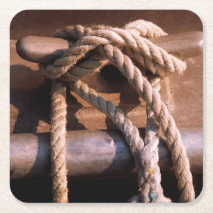 Rope Tied To A Boat Tie Square Paper Coaster