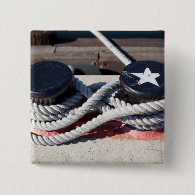 Rope Tied To Two Bollards 2 Inch Square Button (Front)