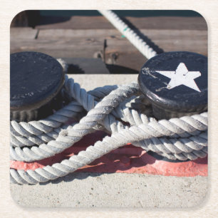 Rope Tied To Two Bollards Square Paper Coaster